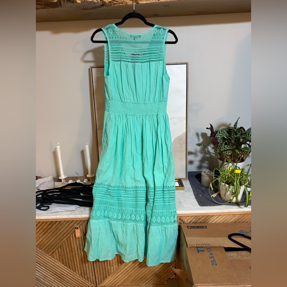 NWT Papa Vancouver Aqua Crochet Ruffle Button Seafoam Midi Dress - Picture 4 of 4